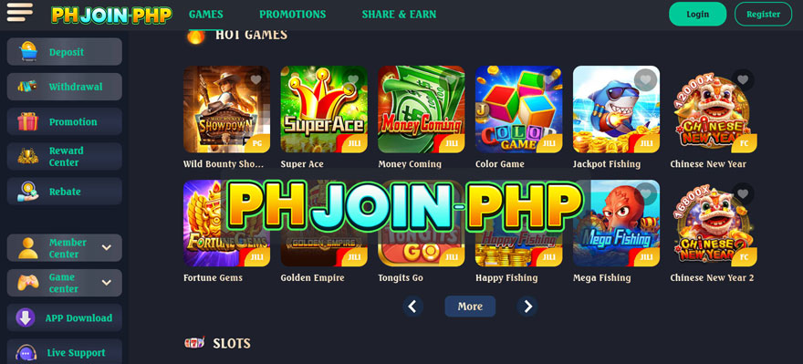 Ang mga laro ng slot ay nag-aalok sa lahat ng opsyon na maglaro ng Phjoin App nang may kumpletong kaginhawahan.